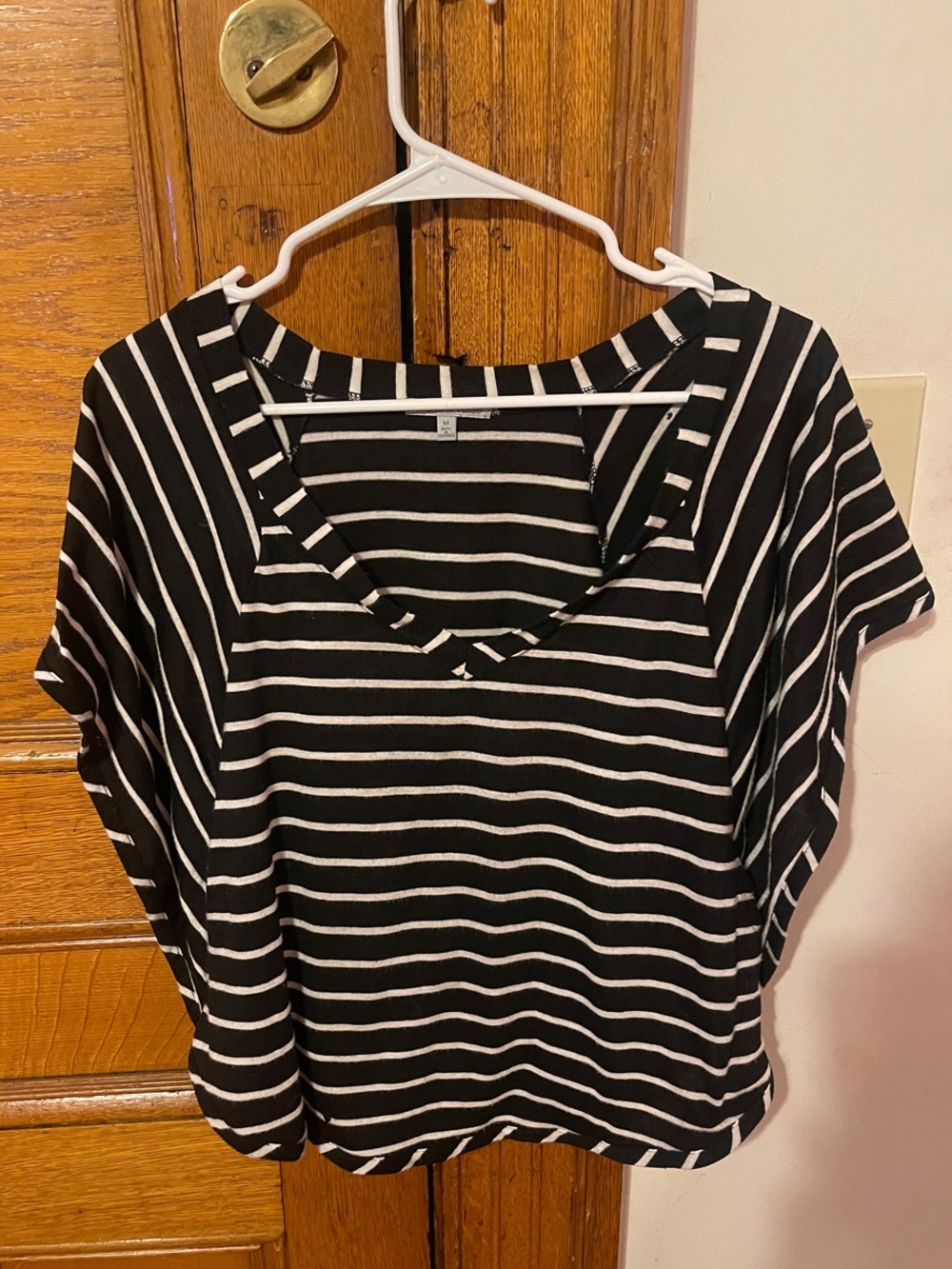 Charlotte Russe Black and White Striped V-Neck Short Bay Wing Sleeve Top